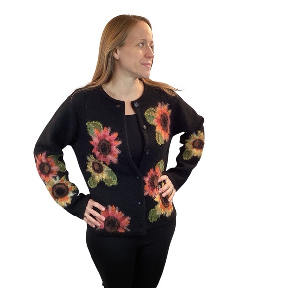 Susan Bristol Wool Cardigan Fall Floral Embroidered Sweater...